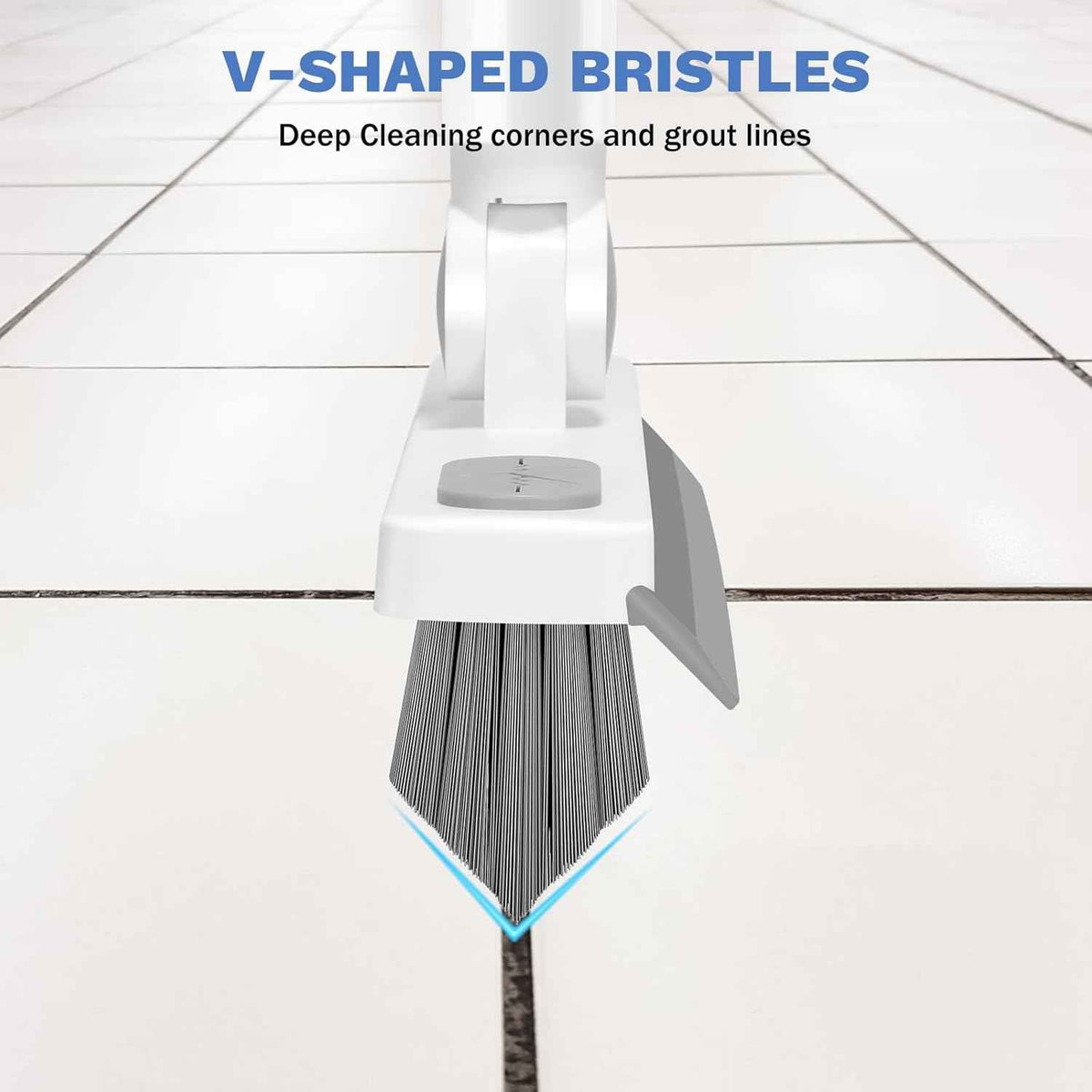 SetSail Grout Cleaner Brush with Long Handle, V-Shaped Floor Scrub Brush Swivel Grout Brush Stiff Bristle Floor Grout Scrubber for Bathroom, Tile Line, Crevice, Kitchen, Wall, Deck, Garage, White Grey