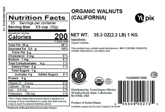 yupik organic raw california walnuts halves kosher gluten-free non-gmo vegan unsalted unroasted