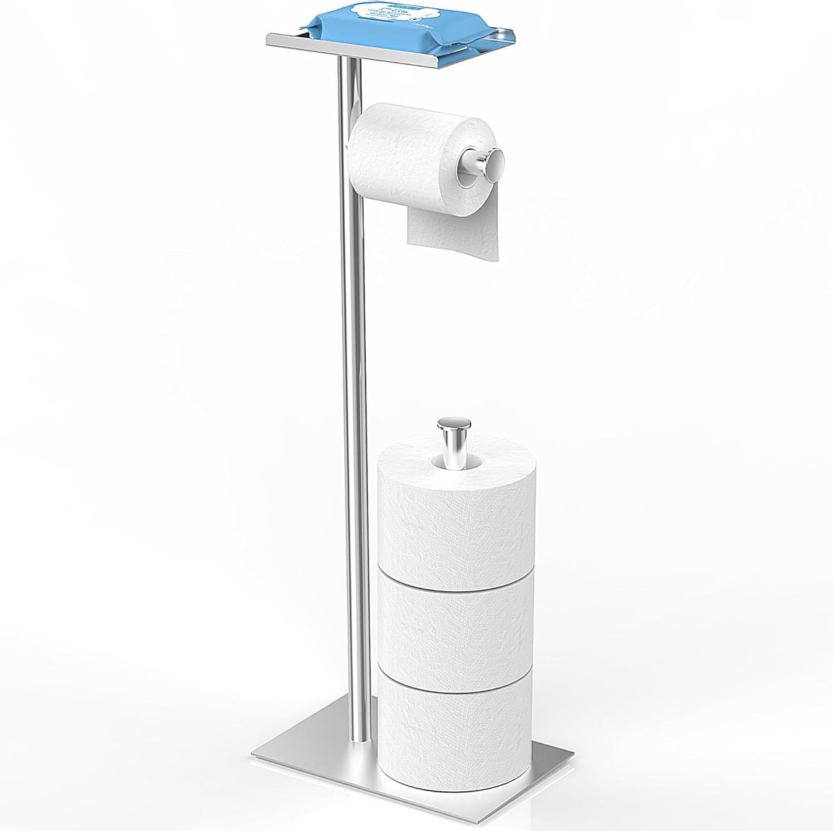 CISILY Black Toilet Paper Holder Stand with Phone Shelf: Multifunctional Bathroom Storage and Decor