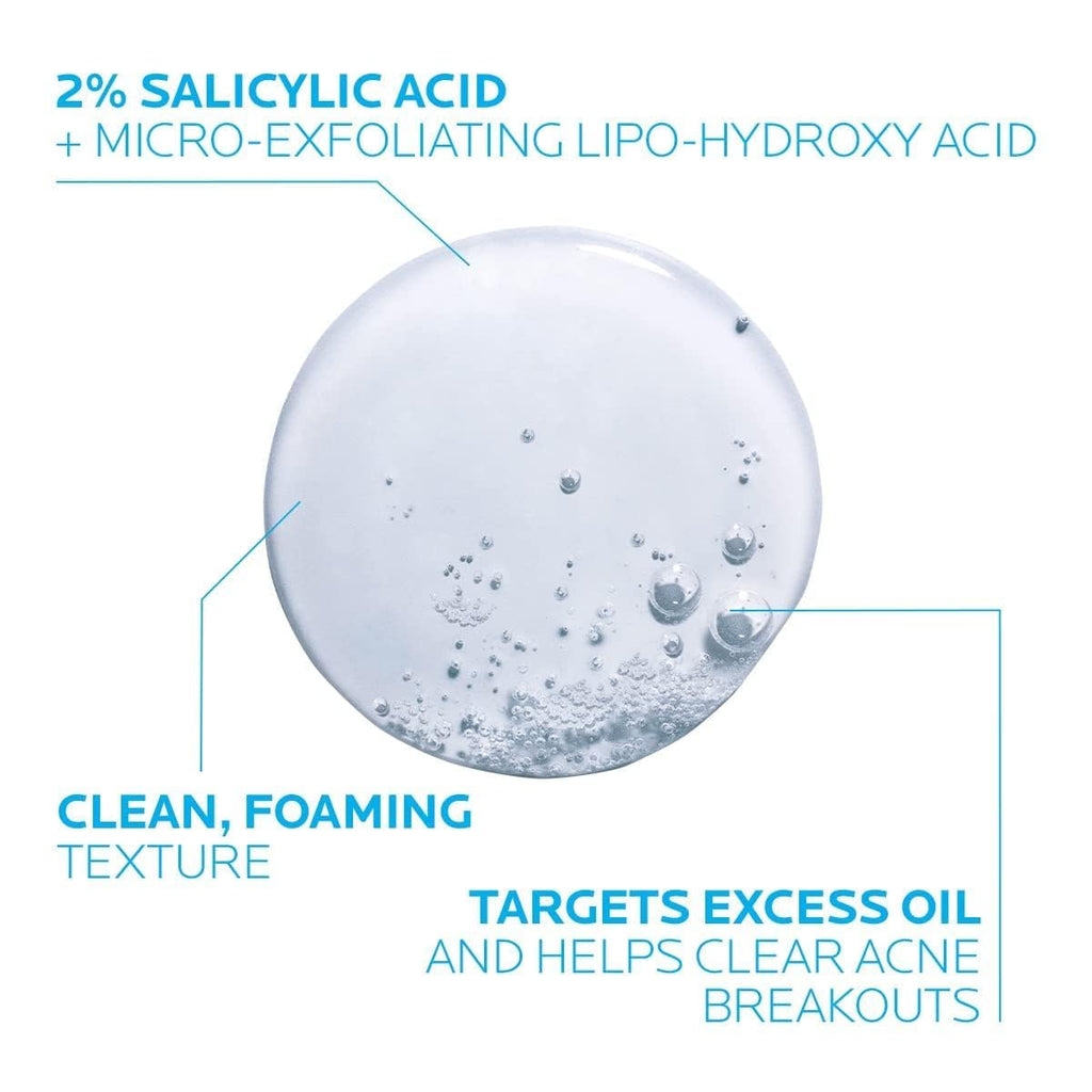 la roche posay effaclar medicated gel cleanser, 2% salicylic acid, lha, glycerin, oil free, dermatologist tested face wash for acne prone skin