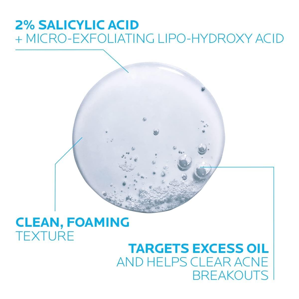 la roche posay effaclar medicated gel cleanser, 2% salicylic acid, lha, glycerin, oil free, dermatologist tested face wash for acne prone skin