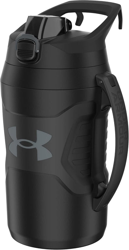 Under Armour Half Gallon Water Bottle Insulated, 64oz Insulated Water Bottle with Handle, Fence Hook, Leak Resistant, for Baseball, Football & More, Black/Black
