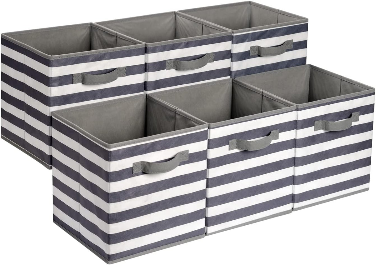 Collapsible Fabric Storage Cubes with Handles, Beige, 10.5 x 10.5 x 11-inch, Pack of 6 for Easy Organization