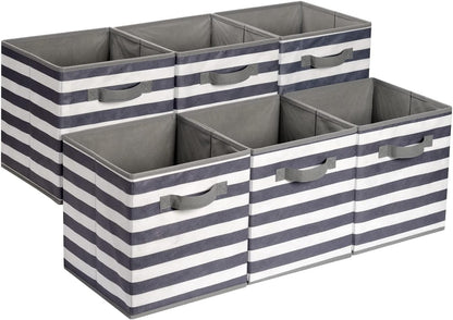 Collapsible Fabric Storage Cubes with Handles, Beige, 10.5 x 10.5 x 11-inch, Pack of 6 for Easy Organization