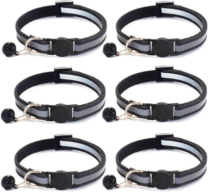 Nylon 6 Pack Reflective Cat Collar with Bell and Breakaway Buckle Adjustable 19-32cm Mixed Colors