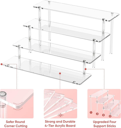 4 Tier Acrylic Display Risers, Clear Perfume Organizer Stand, Large Cupcake Stand Holder, Dessert Display for Party, Display Shelf for Figure and Collection, Riser Stand for Decoration and Organizer