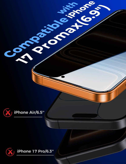 MAGIC JOHN 2 Pack for iPhone 17 Pro Max 6.9 inch Privacy Glass Screen Protector-[Anti-Spy] Auto Dust-Elimination, Bubble Free, Easy Installation, Daily Drop Protection
