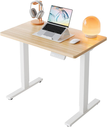 HUANUO 32" Small Electric Standing Desk Adjustable Height, 4 Memory Height Settings, Sit Stand Up Desk for Home Office & Computer Workstation, LightWalnut