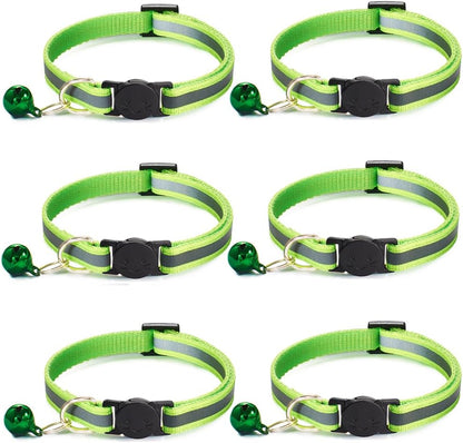Nylon 6 Pack Reflective Cat Collar with Bell and Breakaway Buckle Adjustable 19-32cm Mixed Colors