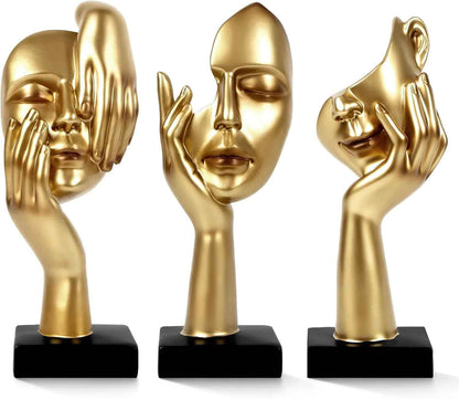 3 Pcs Thinker Statue,Modern Home Resin Sculptures,Collectible Figurines for Home Office Bookshelf Desktop Decor(Golden)