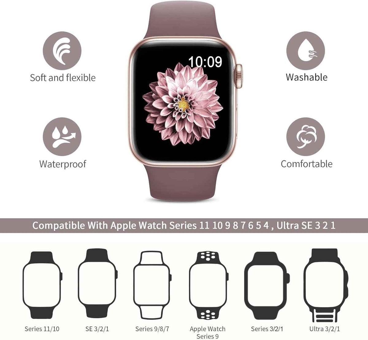 6 Pack Sport Bands Compatible with Apple Watch Band 38mm 40mm 41mm 42mm 44mm 45mm 49mm 46mm,Silicone Waterproof Strap for iWatch Apple Watch Series 11 10 9 Ultra 8 7 6 5 4 3 2 1 SE Women Men