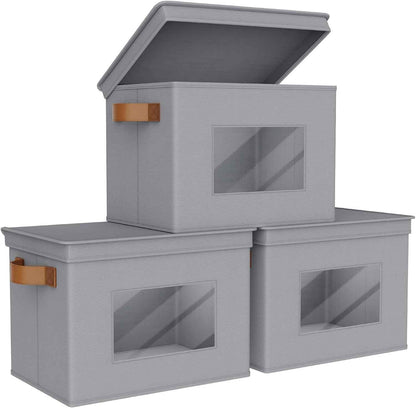 Univivi Fabric Foldable Storage Boxes [4-Pack] Large Collapsible Stackable Storage Bins with Lids, Closet Organizers and Storage Cube Basket for Home, Office, Bedroom (Gray, 17“ x 12” x 12")