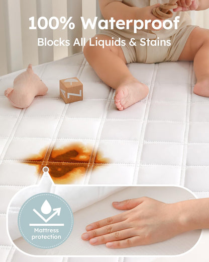 Yoofoss Waterproof Crib Mattress Protector 2 Pack, Quilted Crib Mattress Pad Cover Ultra Soft and Breathable, Machine Washable Toddler Mattress Protector for Standard Baby Crib Size 52''x28''
