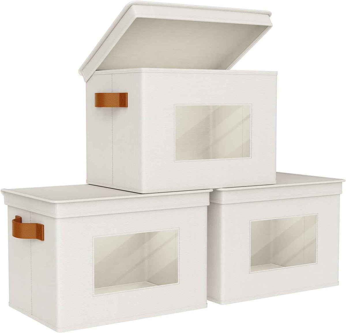Univivi Fabric Foldable Storage Boxes [4-Pack] Large Collapsible Stackable Storage Bins with Lids, Closet Organizers and Storage Cube Basket for Home, Office, Bedroom (Gray, 17“ x 12” x 12")