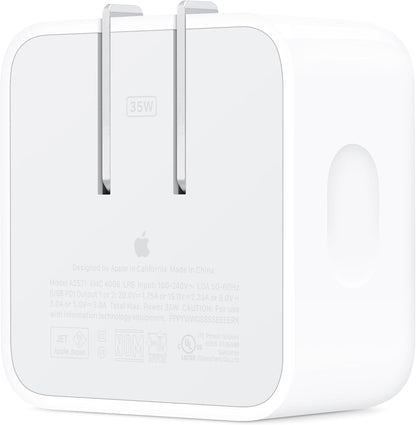 apple 35w dual usb-c compact power adapter fast type-c charge for iphone ipad macbook air airpods