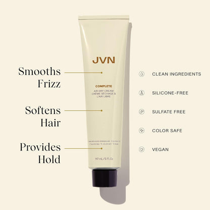 JVN No Heat Complete Air Dry Cream, 5 Fl Oz, Hair Smoothing Cream Enhances Your Natural Texture, Curl Cream and Wavy Hair Products, Silicone Free