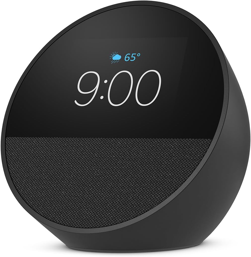 Amazon Echo Spot (newest model), Great for nightstands, offices and kitchens, Smart alarm clock, Designed for Alexa+, Black