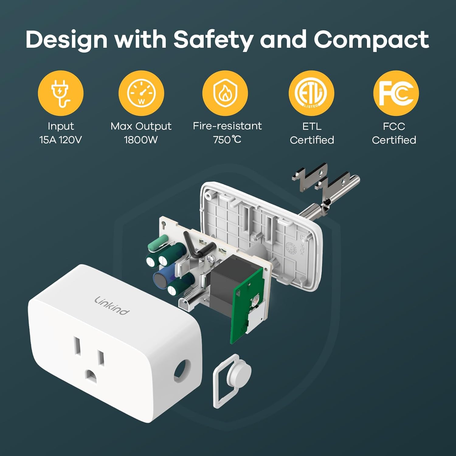 linkind matter smart plug, work with apple home, alexa, google, smartthings, 15a/1800w, app remote control & schedule