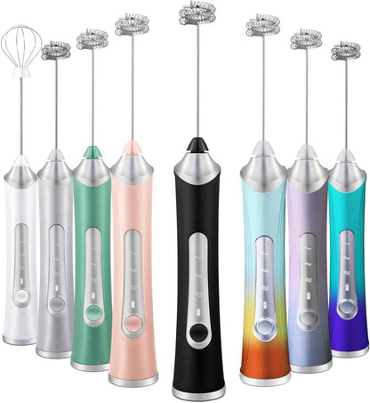 Rechargeable Milk Frother Handheld For Coffee,3 Speeds Frother Wand With Stand, Batidora De Mano Electrica,Coffee Frother With 2 Heads,Drink Mixer Electric Handheld,Kitchen Essentials(Black)
