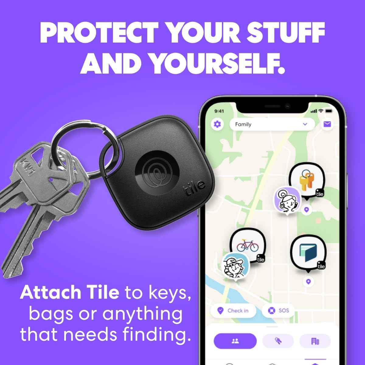 Tile by Life360 Essentials - Bluetooth Trackers & Item Locators for Keys, Wallets, Remotes & More; Easily Find All Your Things. Both iOS and Android Compatible. 4-Pack (Mates/Slim/Sticker)