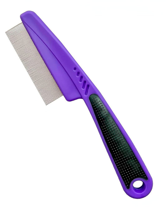 Yumflan Flea Comb with Rubber Handle, Flea and Tick Combs for Dogs & Cats, Fine Tooth Dog Comb for Grooming (Purple)