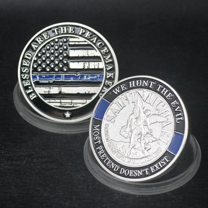 Saint Michael Patron Saint of Law Enforcement Challenge Coin The Thin Blue Line Silver Plated Coins