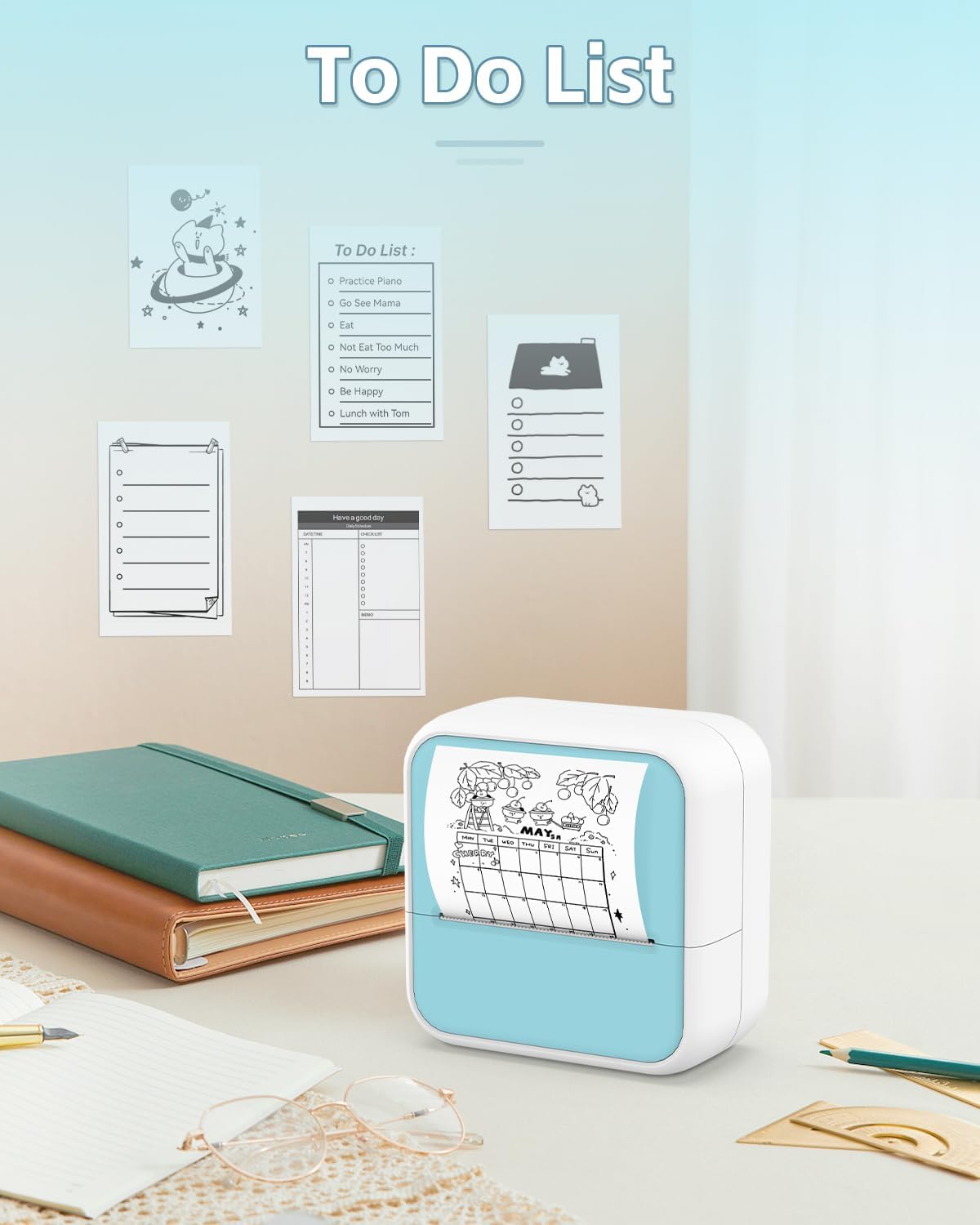 Sticker Printer - Printpods Mini Printer with Stickers, Print Pod, Bluetooth Inkless Printers, Sticker Maker, Portable Thermal Printer for iphone, Impresora Portátil for Notes, Journal, DIY, Kids Gift