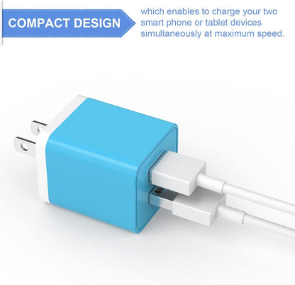 6Pack USB Wall Charger, iGENJUN 2.4A Dual USB Port Cube Power Plug Adapter Fast Phone Charger Block Charging Box Brick for iPhone 17/17 Pro/17 Pro Max/16, Samsung Galaxy, Pixel, LG, Android-Colorful