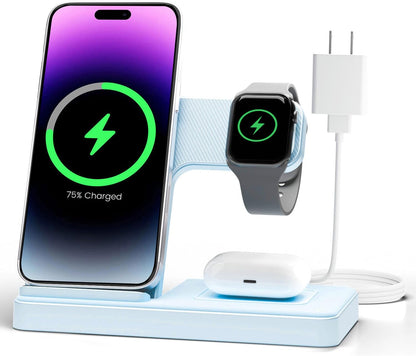 Wireless Charger iPhone Charging Station: 3 in 1 Charger Stand Multiple Devices for Apple - iPhone 16e 16 15 14 Pro Max 13 12 11 - Watch 10 9 8 7 6 5 4 3 2 SE and Ultra Series - Airpods 4 3 2 Pro - Rayz Mart