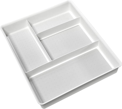 Madesmart Classic 4-Compartment Drawer Organizer Gadget Tray, Plastic Multipurpose Storage Bin for Drawers, White