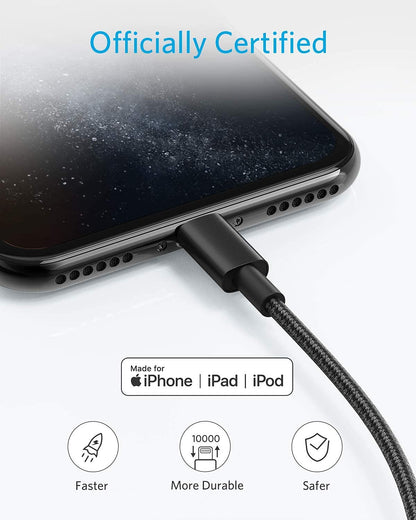 Anker 6 ft Premium Double-Braided Nylon Lightning Cable, Apple MFi Certified for iPhone Chargers, iPhone X/8/8 Plus/7/7 Plus/6/6 Plus/5s, iPad, iPad mini, and More (Black)