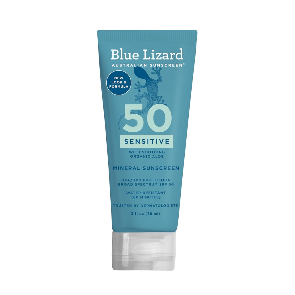 Blue Lizard Sensitive SPF 50+ Mineral Sunscreen, Water Resistant, 3 oz, Fragrance Free for Sensitive Skin
