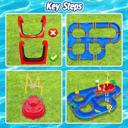 VATOS 2-Tier Water Table for Toddlers in Summer,100PCS DIY Waterways Playset with Pump for Outside Yard,Beach,Poolside Activity Sensory Play Table Addition for Kids Boys Girls Age 3 4 5 6 Year Old
