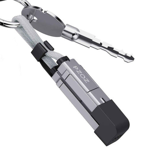 pzoz Portable Keychain Charger Short Cable with LED Display, 4-in-1 Multi USB C Fast Charging Combo Lightning/Type C/USB A/USBC Ports for iPhone iPad MacBook AirPods Samsung Google (140W, 7.3 inchs)