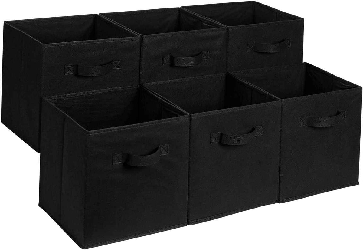 Amazon Basics Collapsible Fabric Storage Cubes Organizer with Handles, Sturdy, Beige, 10.5-x-10.5-x-11-inch, Pack of 6