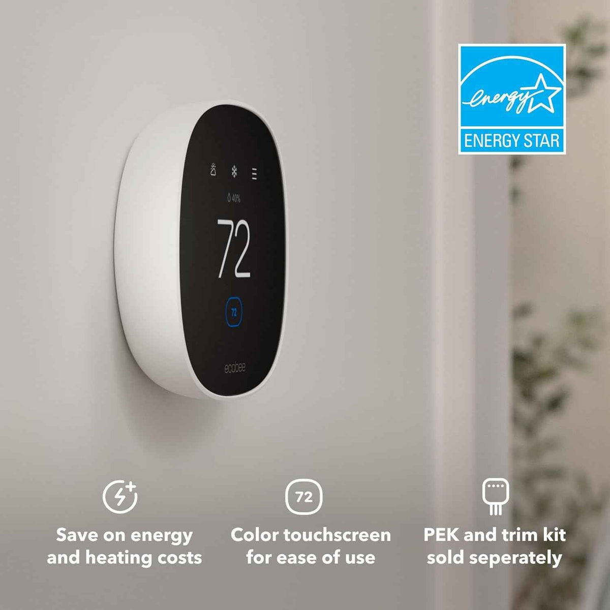 ecobee Smart Thermostat Essential - Energy Star Certified programmable Wi-Fi Thermostat - Works with Siri, Alexa, and Google Assistant