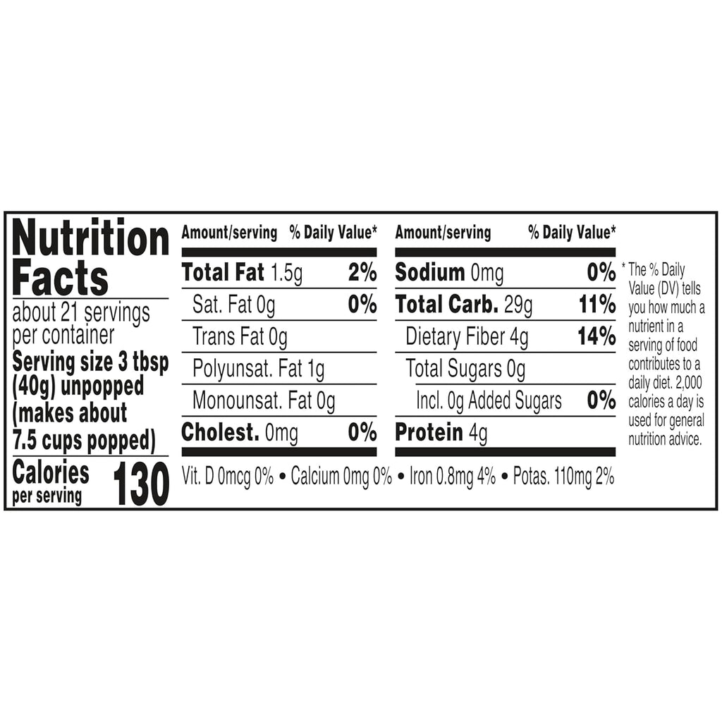orville redenbacher's gourmet popcorn kernels original yellow 30 oz jar 4g fiber per serving