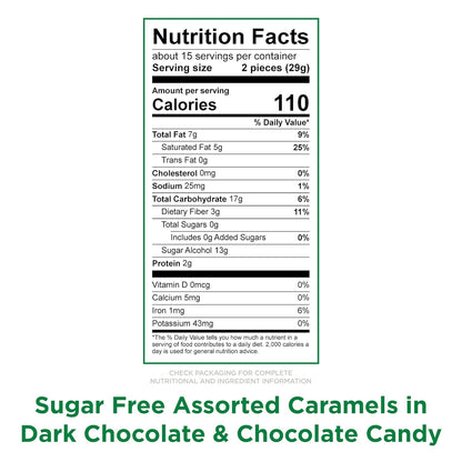 russell stover sugar free assorted caramels in chocolate, 15.3 oz. bag, made with stevia extract, no added sugar