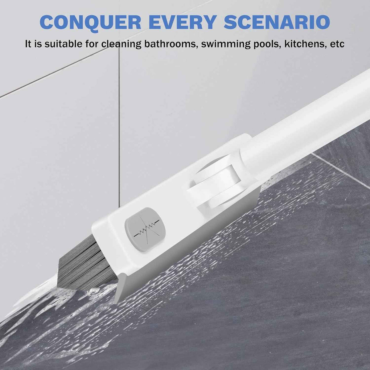 SetSail Grout Cleaner Brush with Long Handle, V-Shaped Floor Scrub Brush Swivel Grout Brush Stiff Bristle Floor Grout Scrubber for Bathroom, Tile Line, Crevice, Kitchen, Wall, Deck, Garage, White Grey
