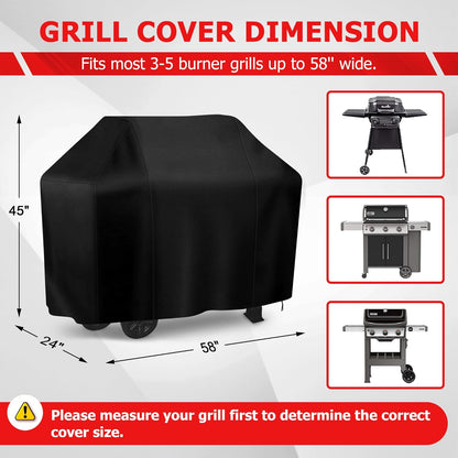 iCOVER Grill Cover, 58 inch BBQ Grill Cover for Outdoor Grill, Anti-UV & Fade Resistant Gas Grill Cover, Waterproof Barbecue Grill Covers for Weber, Char-Broil, Nexgrill and More, Black