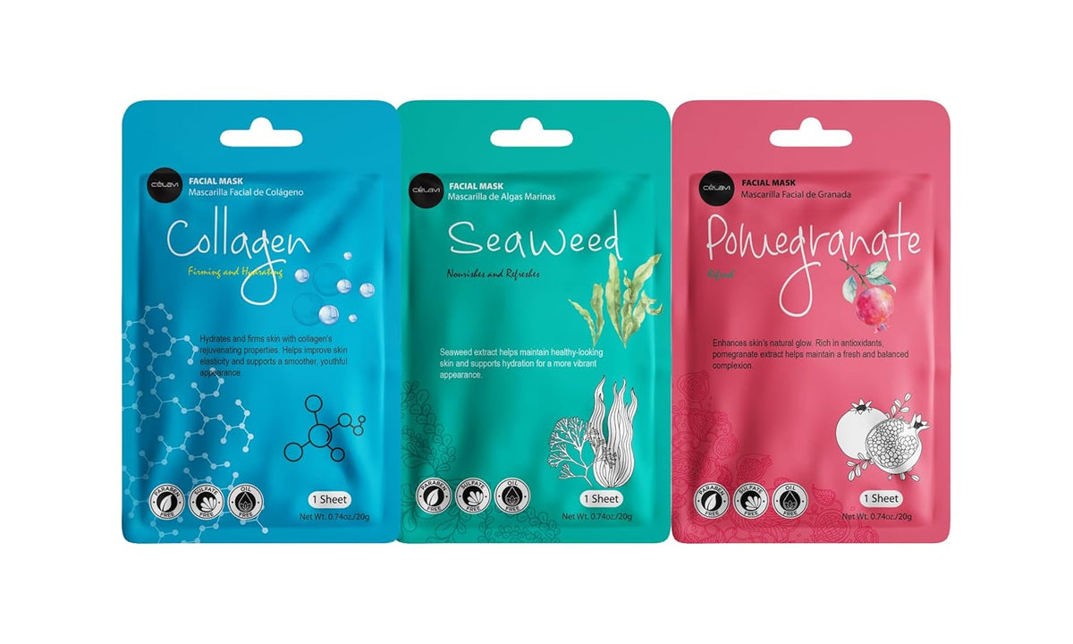 celavi essence facial sheet face mask variety set classic authentic korean moisturizing skincare 12-packs