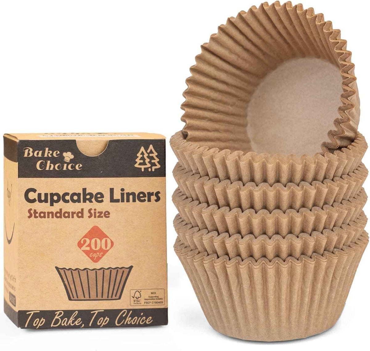 Non-stick 200pcs Standard Cupcake Liners for Baking, Natural, Food-grade Cupcake Wrapper, Greaseproof Parchment Muffin Liners