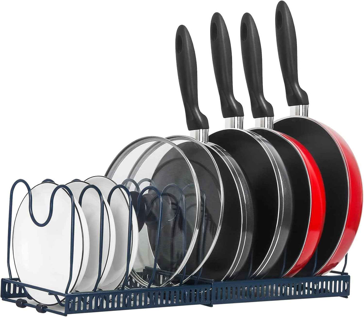 Pot Rack Organizer -Expandable Pot and Pan Organizer for Cabinet,Pot Lid Organizer Holder with 10 Adjustable Compartment for Kitchen Cabinet Cookware Baking Frying Rack,Bronze