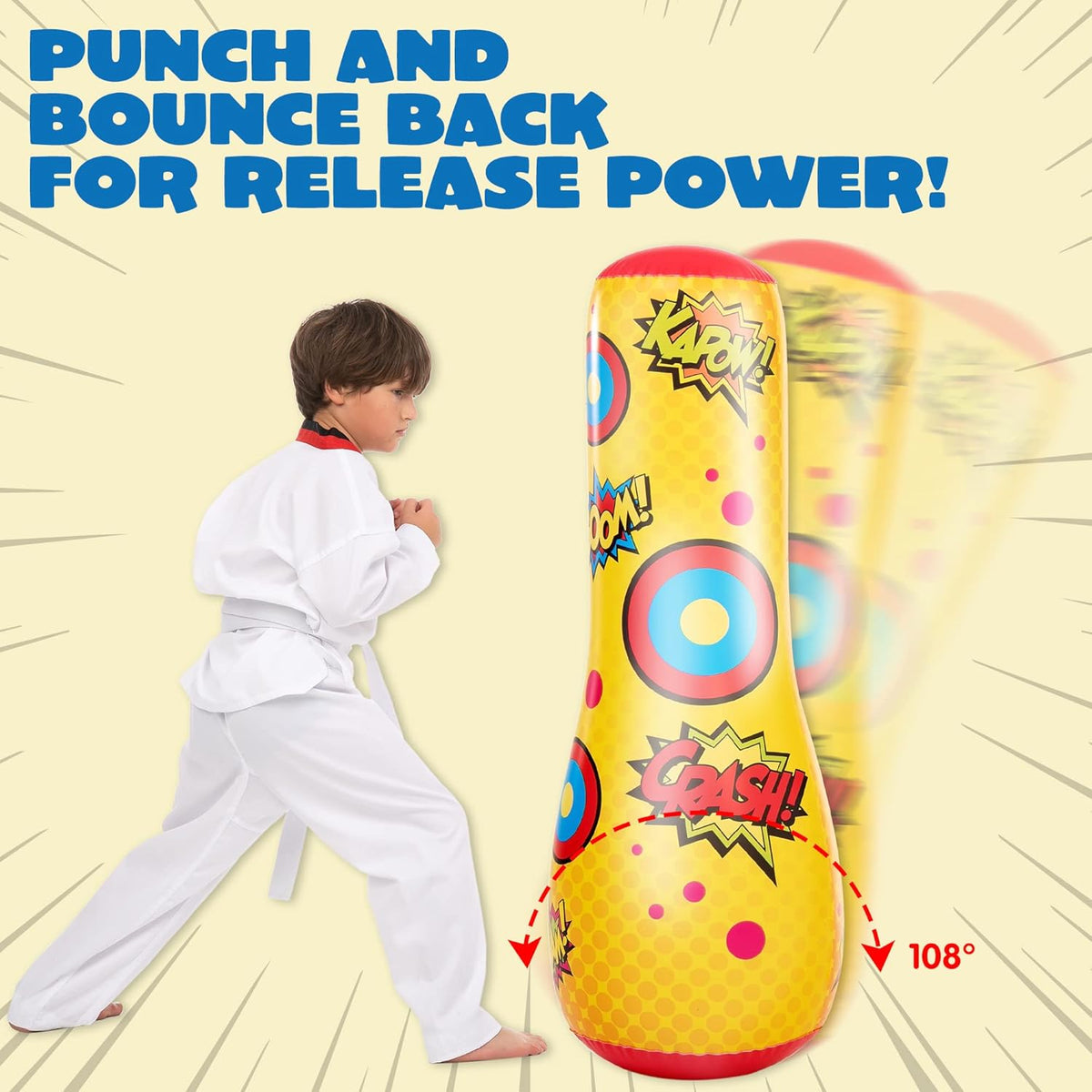 2 Pack Inflatable Bopper, 47 Inches Kids Punching Bag with Bounce-Back Action, Inflatable Punching Bag for Kids Presents
