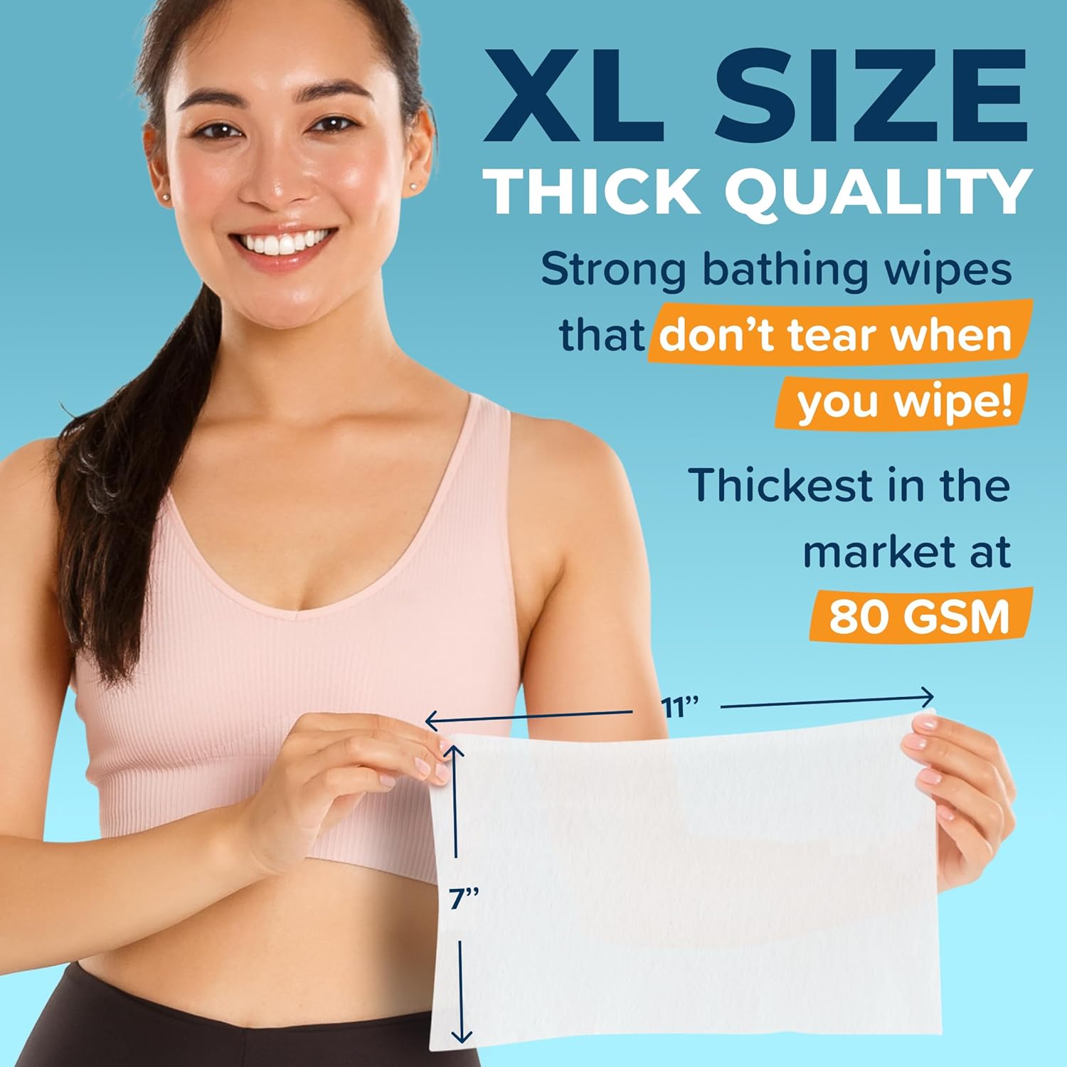 Body Wipes for Adults, No Rinse, 50pc XL, Ultra Thick Shower Travel Wipes for Personal Cleansing & Hygiene Essentials