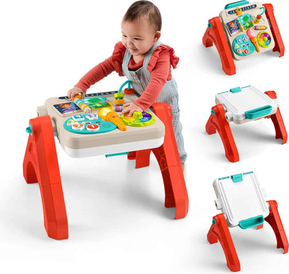 Fisher-Price Baby & Toddler Toy Laugh & Learn 4-in-1 Activity Table & Art Easel with Educational Music for Ages 6+ Months, Multilanguage Version