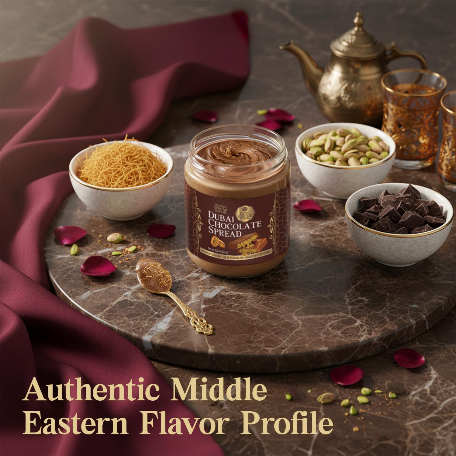 Dubai Chocolate Spread with Kataifi Pistachio Cream - 8.3oz - Luxurious Middle Eastern Chocolate Delight