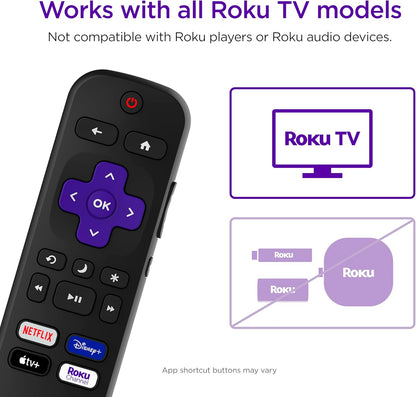 Roku TV Remote Control (Official Manufacturer Product) - Simple Setup, & Pre-Set App Shortcuts - Replacement Remote Compatible with RokuTV Models ONLY (Not Roku Players)