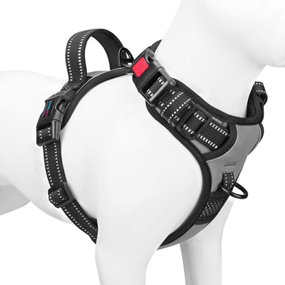phoepet medium reflective dog harness with handle adjustable 2 metal rings orange