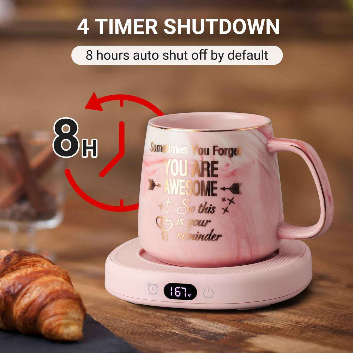Coffee Mug Warmer & You are Awesome Mug Set, Electric Cup Warmer for Desk, Beverage Warmer with 4 Temperature Setting, 8-Hours Auto Shut Off